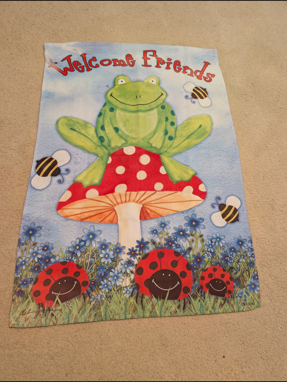 Welcome Friends Frog & Mushroom Standard Flag